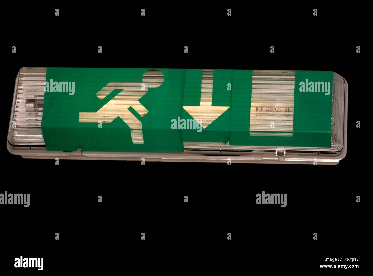 oprawa lampy wskazujaca drogę ewaukacji ,zdjęcie z dnia 30.04.2009 r/Wielka Brytania,binding tubes evacuation showing the way, a picture of 30.04.2009 Stock Photo