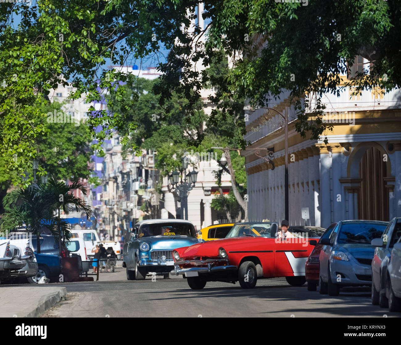 street scene with american mercury classic car in havana cuba - series cuba 2016 reportage Stock Photo