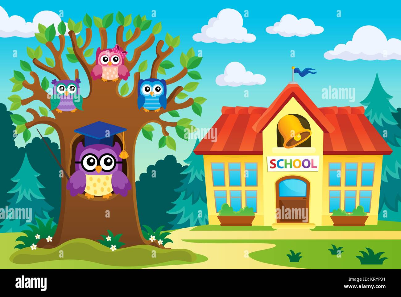 Tree with stylized school owl theme 6 Stock Photo