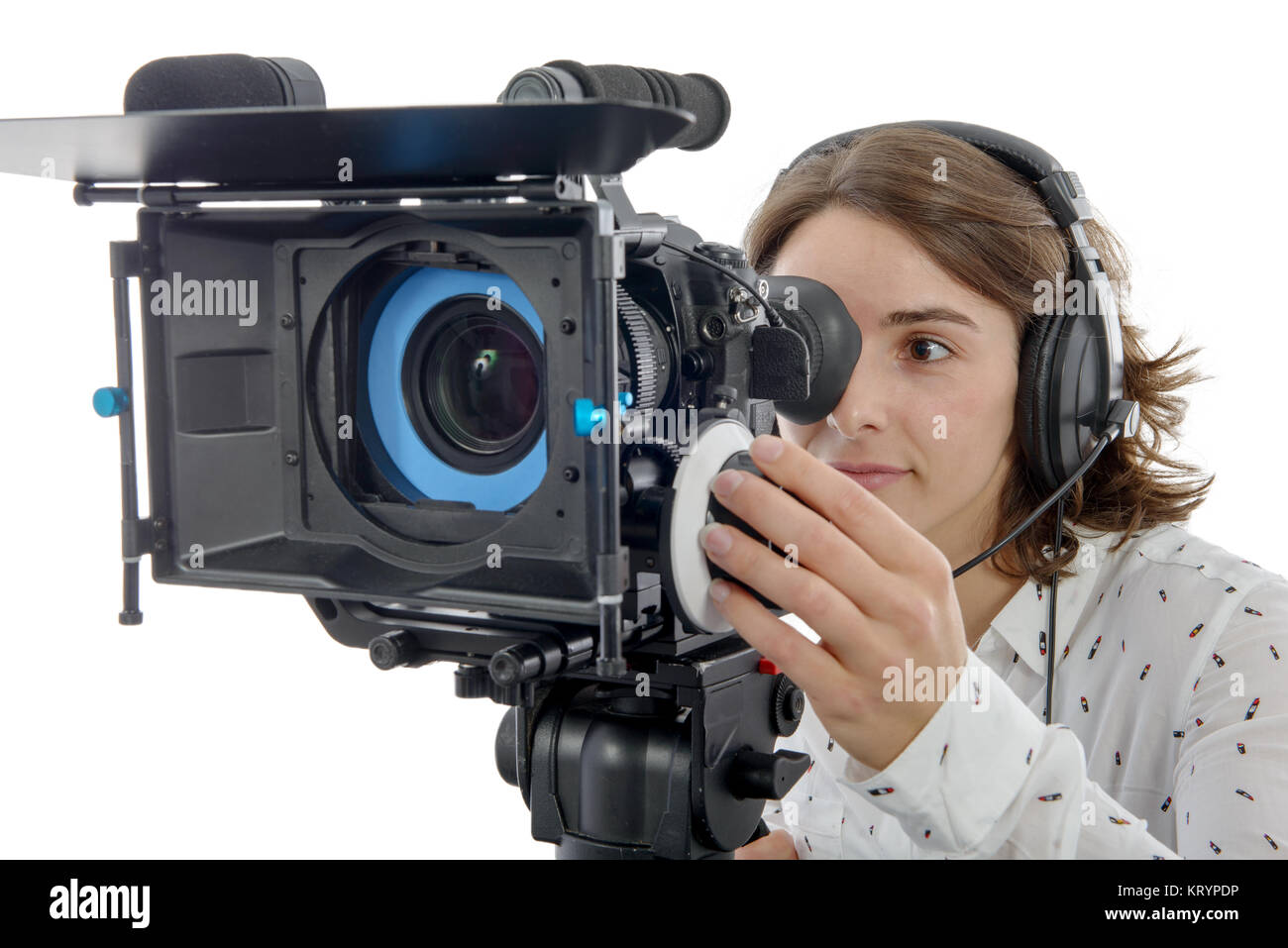 beautiful young woman with DSLR video camera Stock Photo