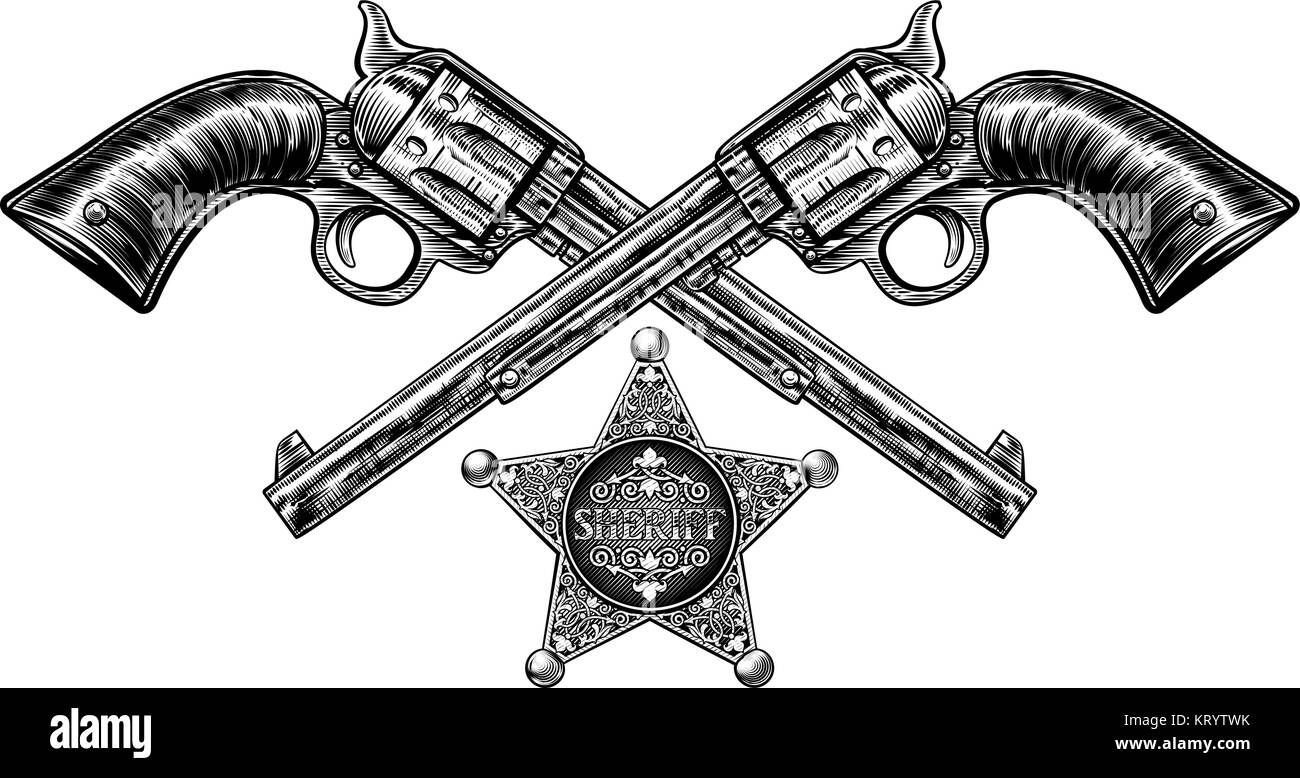 Pistols with Sheriff Star Badge Stock Vector