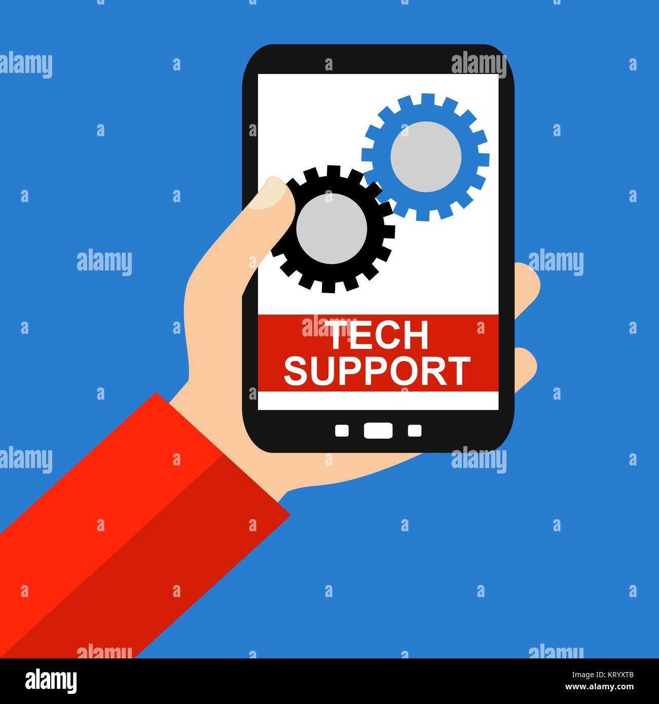 Hand mit Smartphone: Tech Support - Flat Design Stock Photo - Alamy