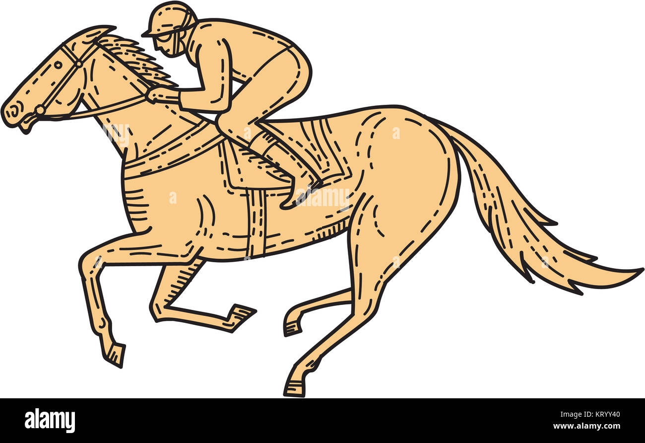 Jockey Horse Racing Side Mono Line Stock Photo