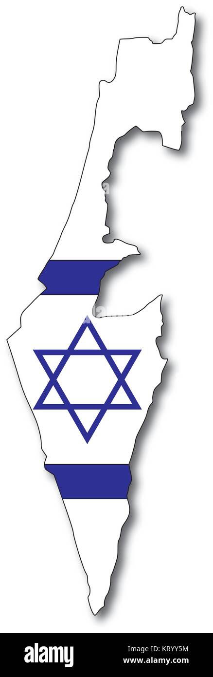 vectorflag map of israel, outline drawing with shadow Stock Vector