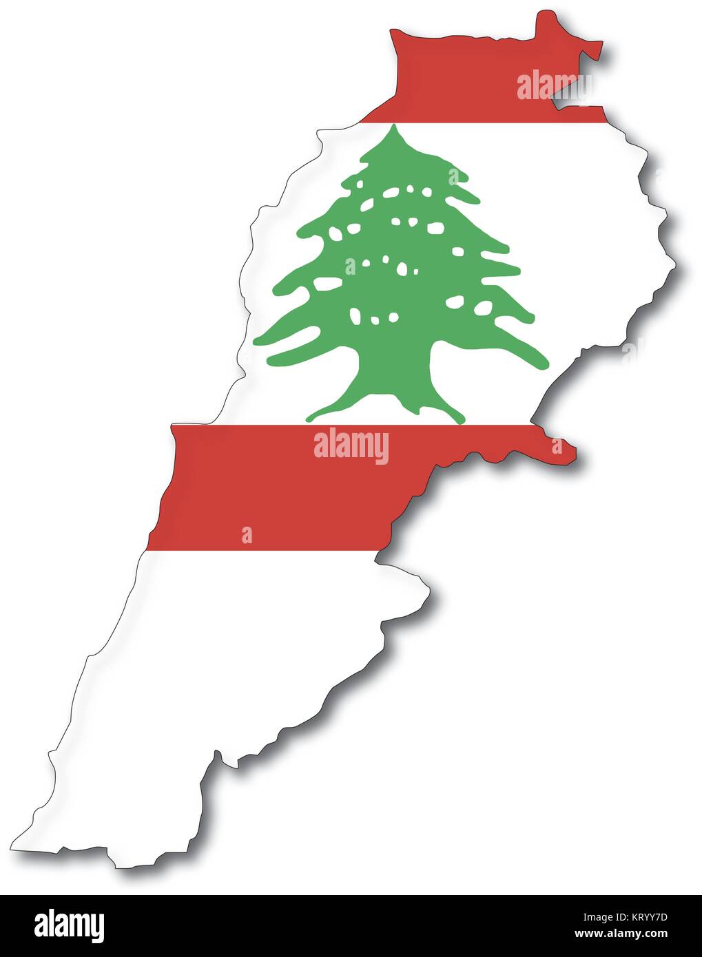 vectorflag map of lebanon, outline drawing with shadow Stock Vector