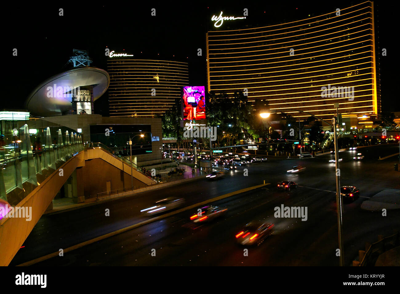 Las Vegas, NV, USA - June 29th, 2009 - View down Las Vegas Strip with Encore and Wynn casino at night Stock Photo