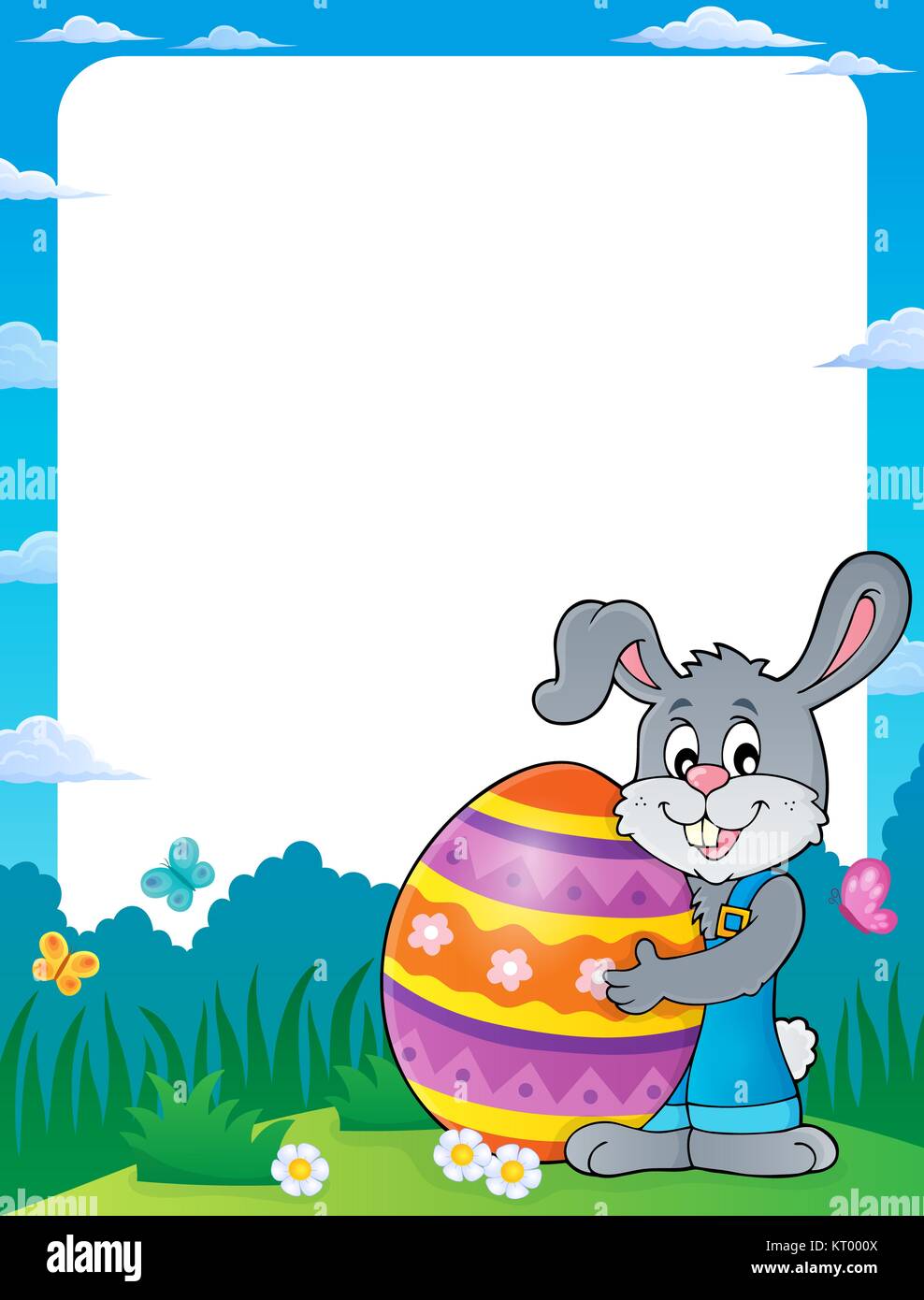 Frame with bunny holding big Easter egg Stock Photo - Alamy