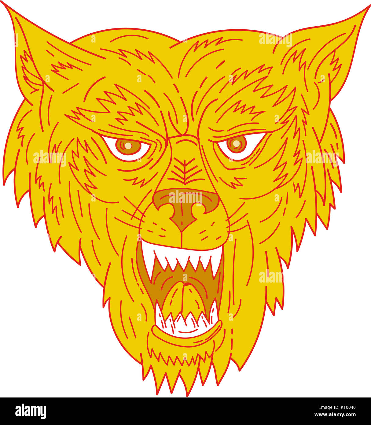 Angry Wolf Head Mono Line Stock Photo