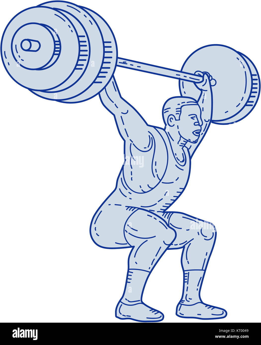 Weightlifter Lifting Barbell Mono Line Stock Photo