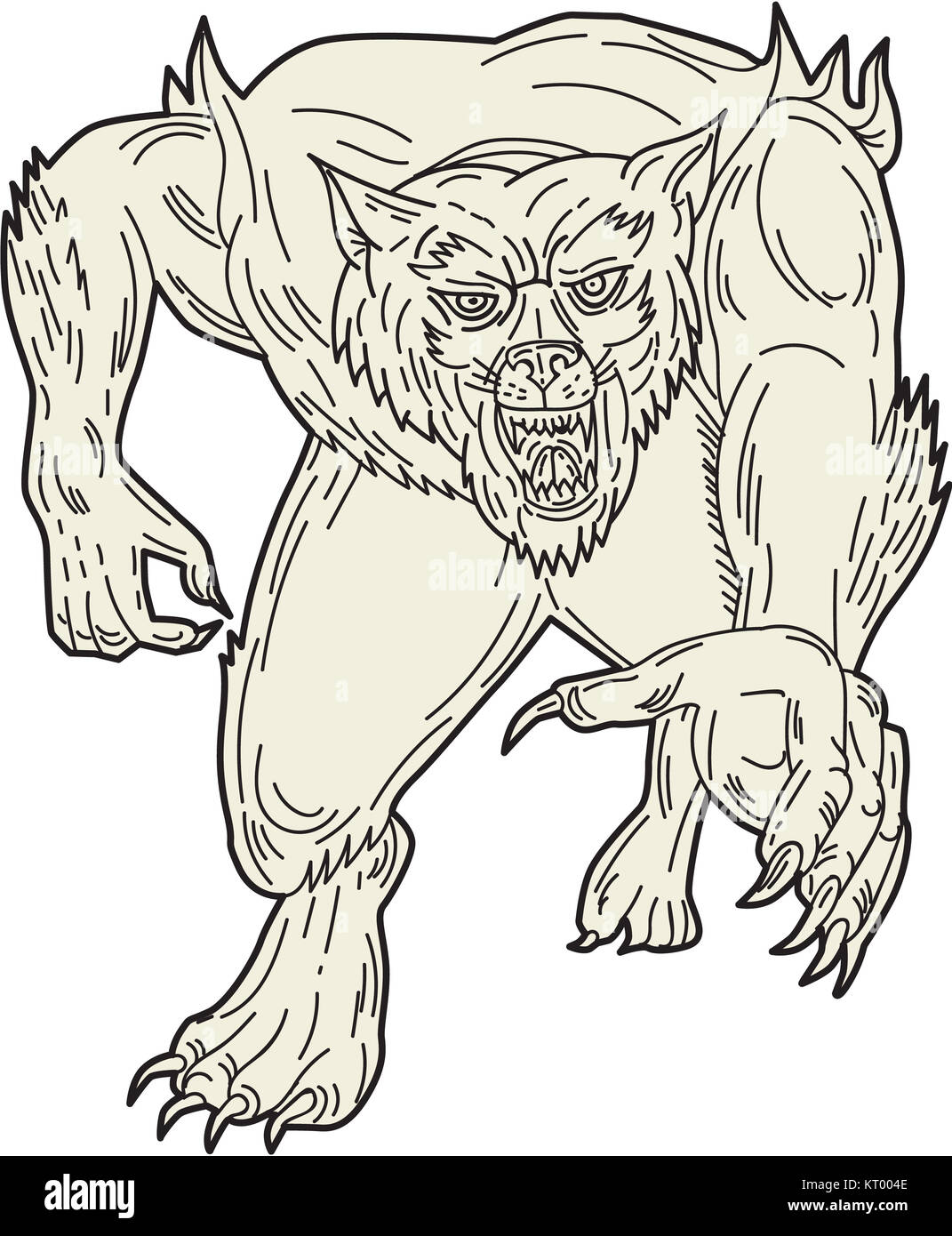 Werewolf Monster Running Mono Line Stock Photo