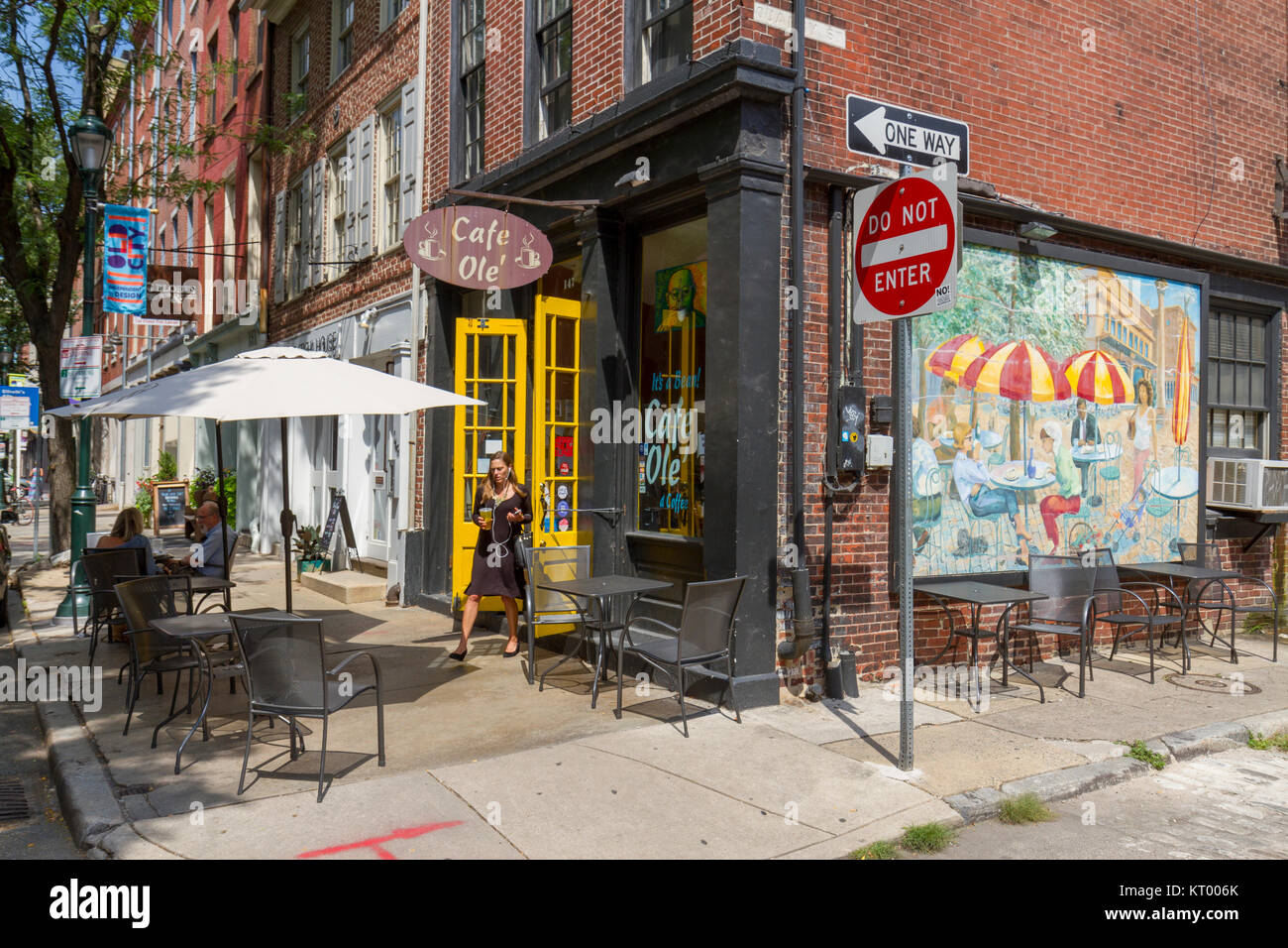 The beautiful external features of the Cafe Ole restaurant, 147 N 3rd St, Philadelphia, Pennsylvania, United States. Stock Photo