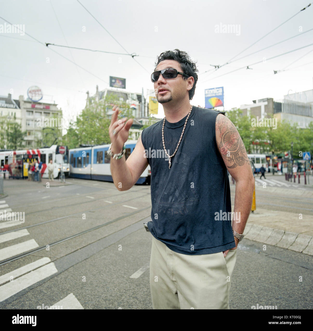 Portrait of Huey Morgan of the Fun Lovin' Criminals, in Amsterdam, The Netherlands. July 2003. Stock Photo