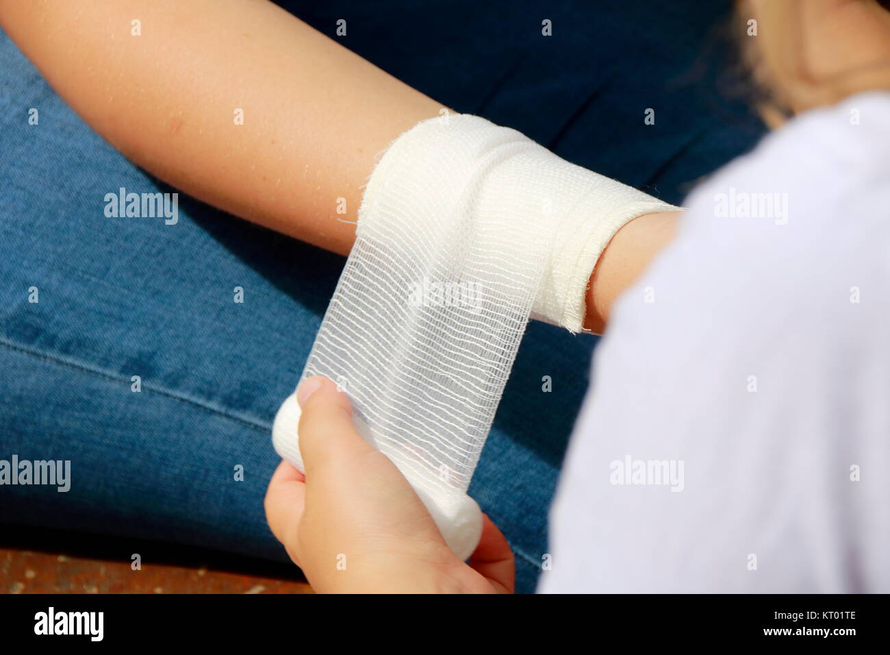 pressure bandage on a forearm Stock Photo Alamy