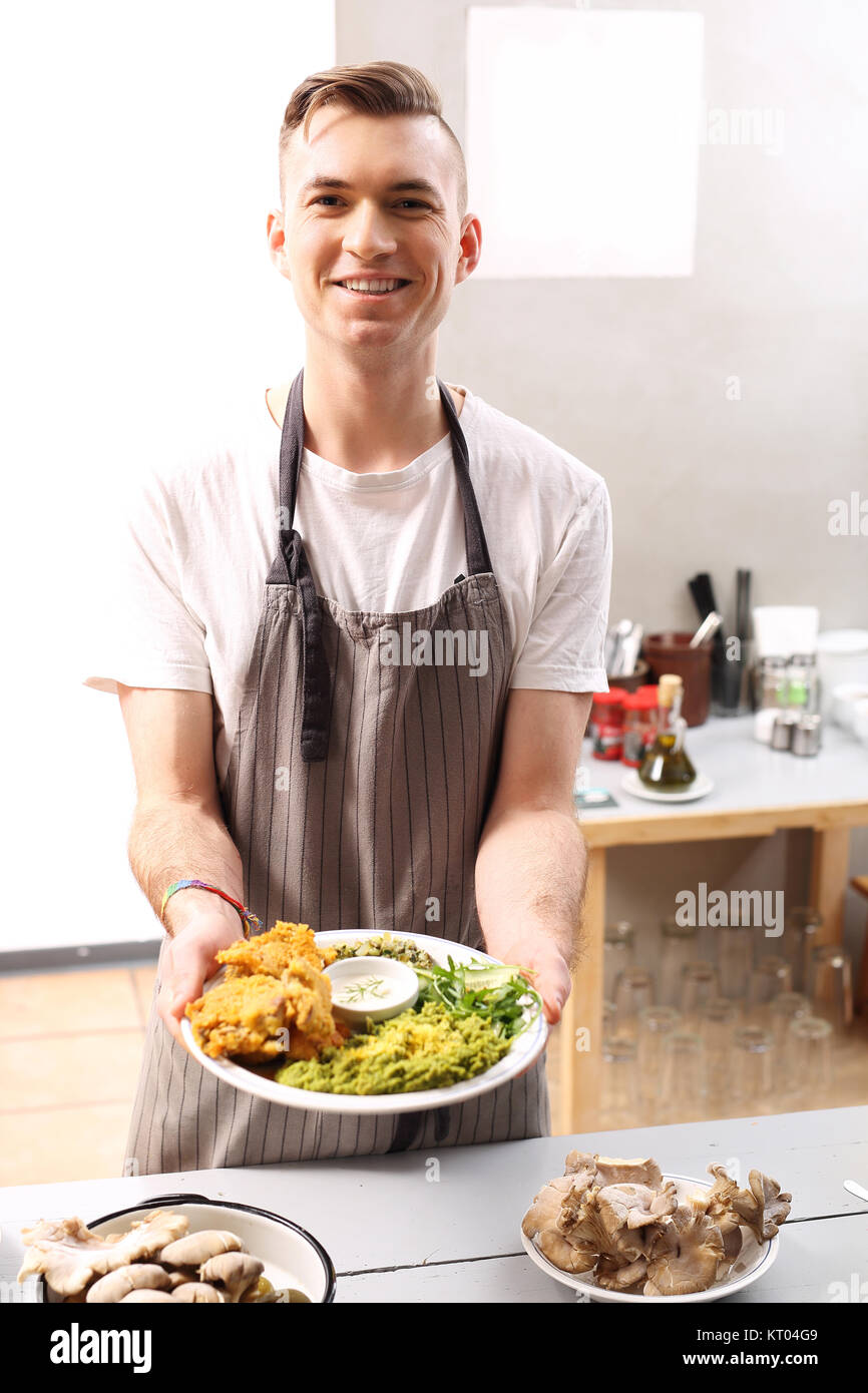 a dish of oyster mushrooms. vegan dish. Stock Photo