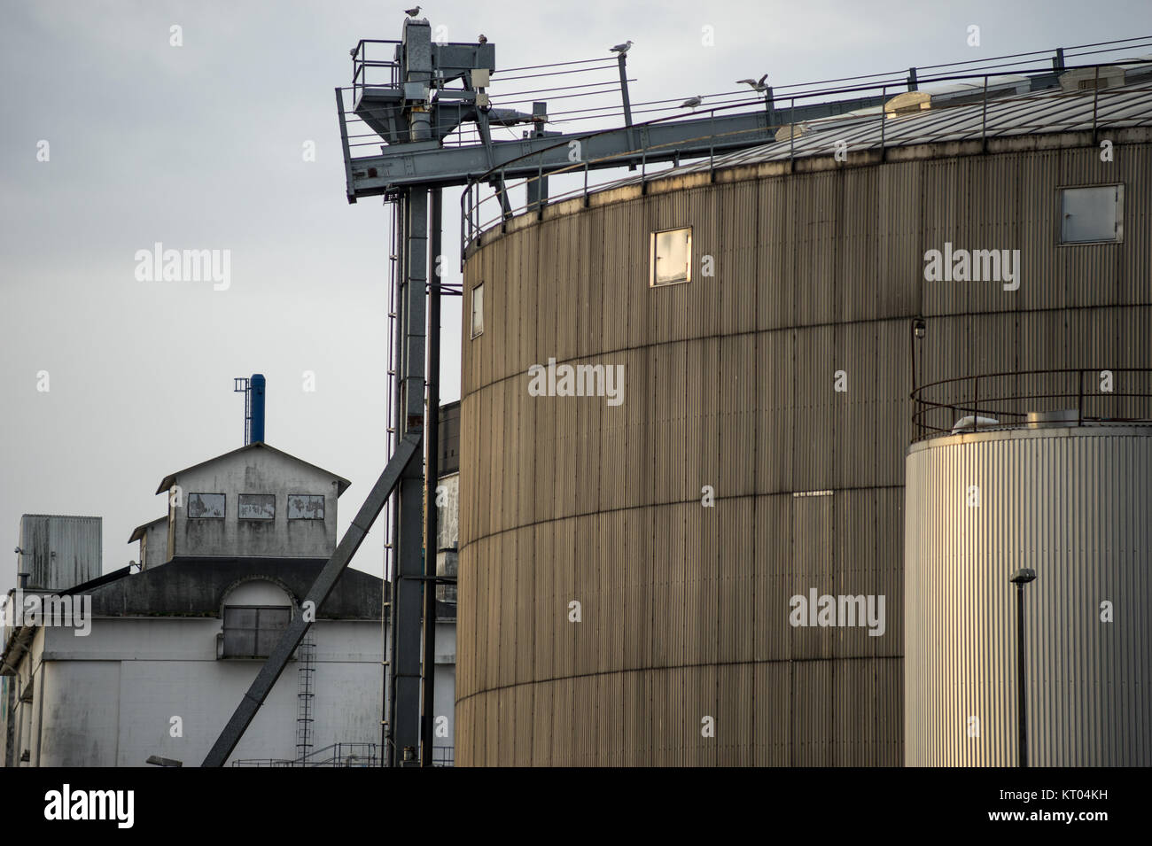 Industrial silos. Tall and with grey crane Stock Photo Alamy