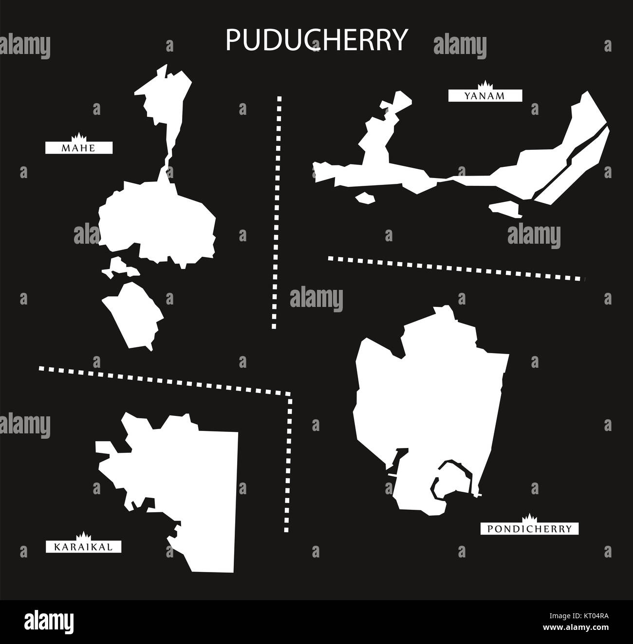 Puducherry India Map black inverted Stock Photo