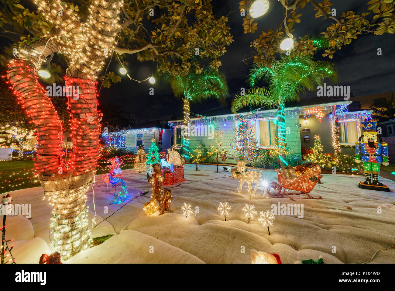 Los Angeles, DEC 20: Night view of beautiful Christmas in Candy Cane ...