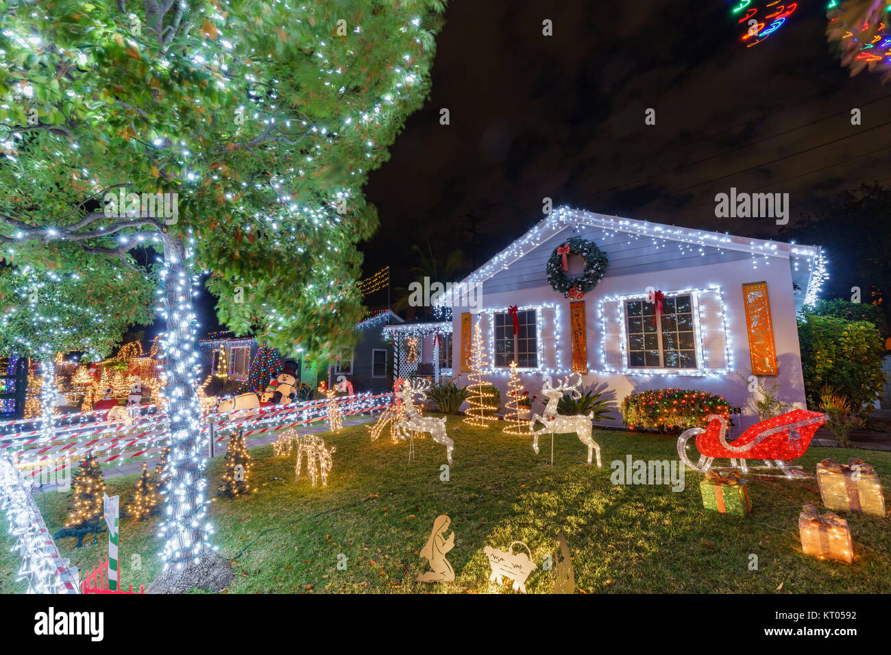 Los Angeles, DEC 20: Night view of beautiful Christmas in Candy Cane ...