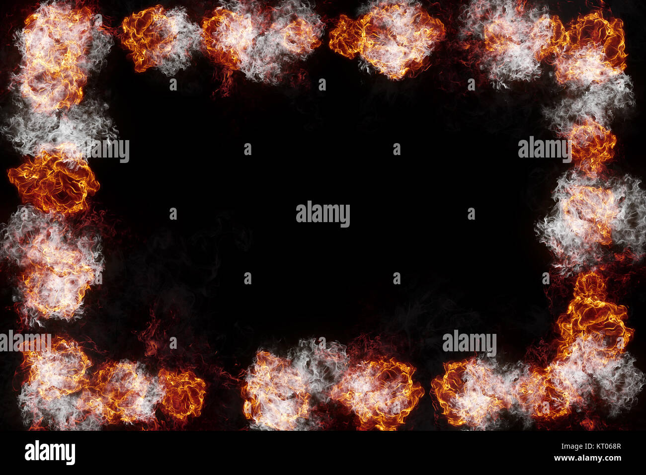 Realistic burning fire flames frame border, sparks and smoke with copy ...