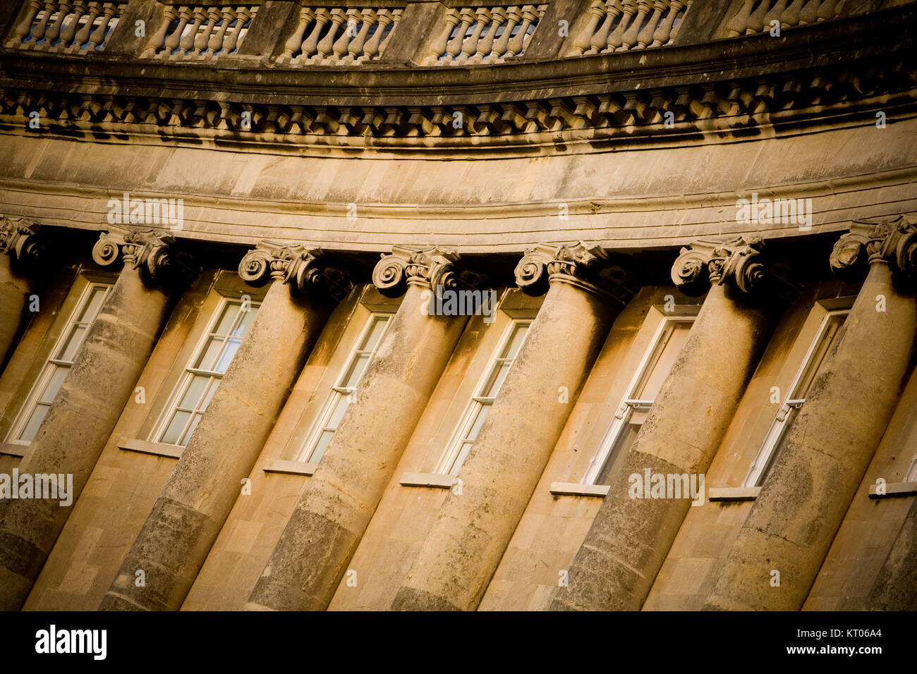 Close-up of the Ionic columns on the Royal Crescent in Bath, UK Stock Photo