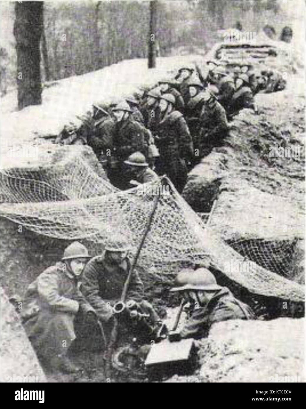 Belgian soldiers in a trench  1940 Stock Photo