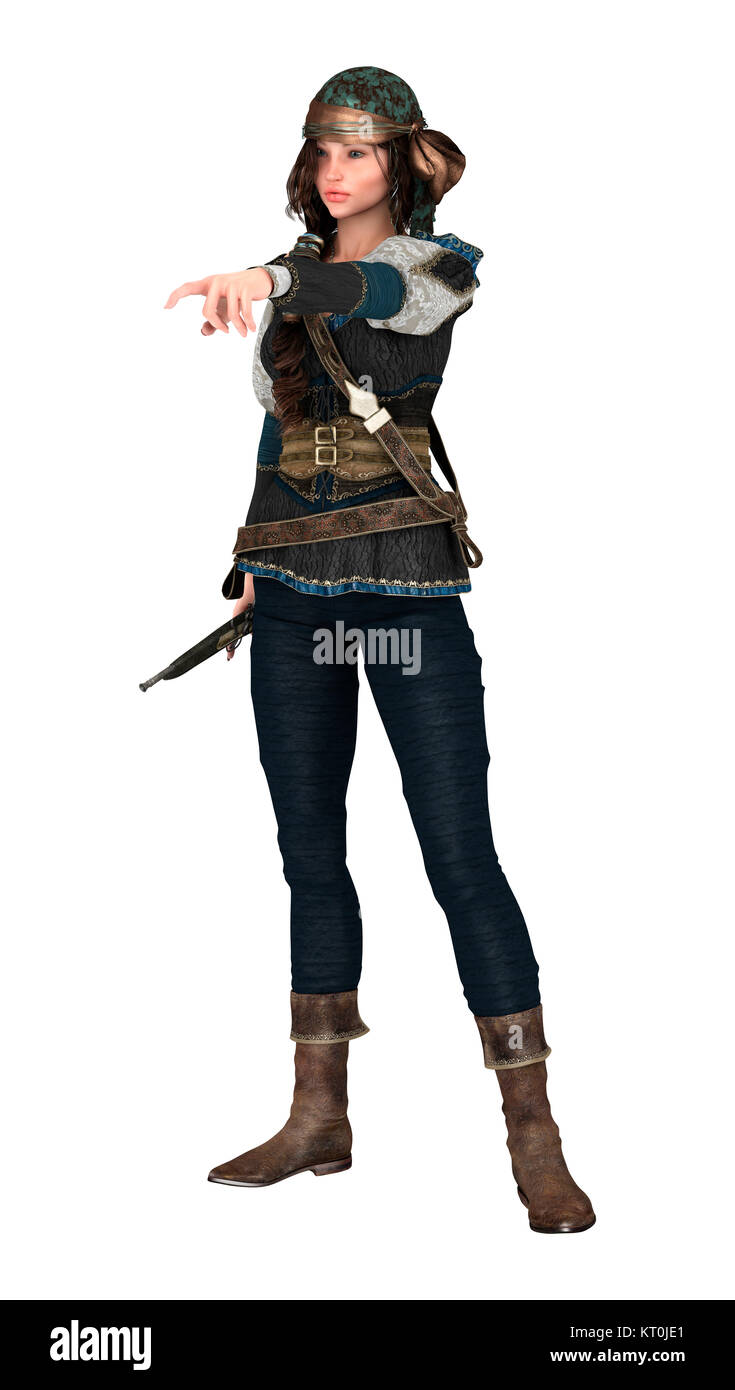 3D Rendering Pirate Woman on White Stock Photo