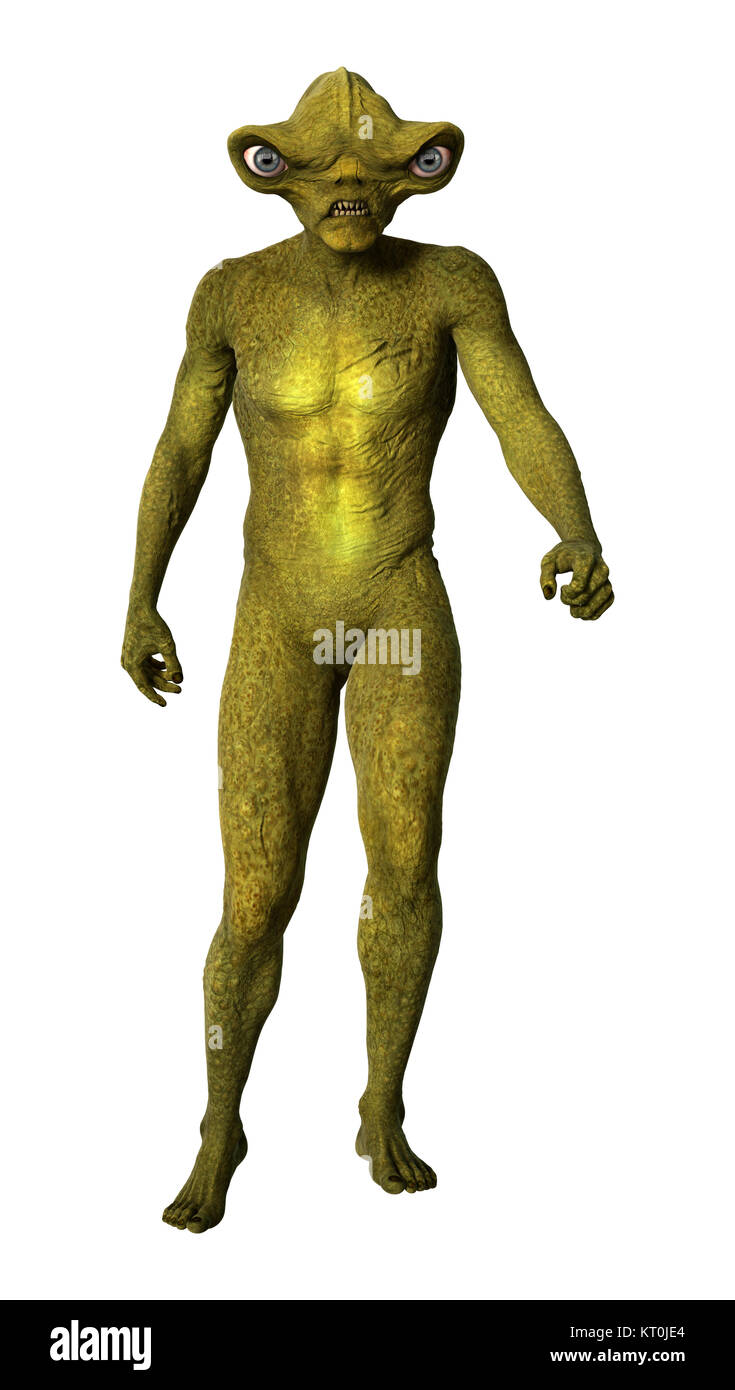 3D Rendering Green Alien on White Stock Photo