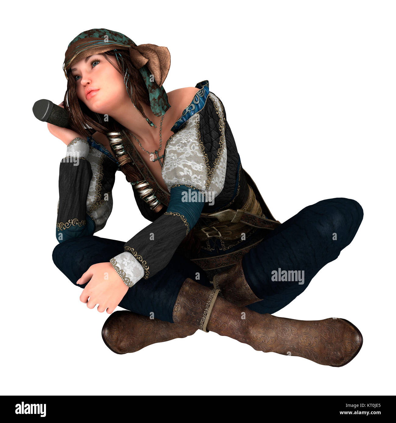 3D Rendering Pirate Woman on White Stock Photo