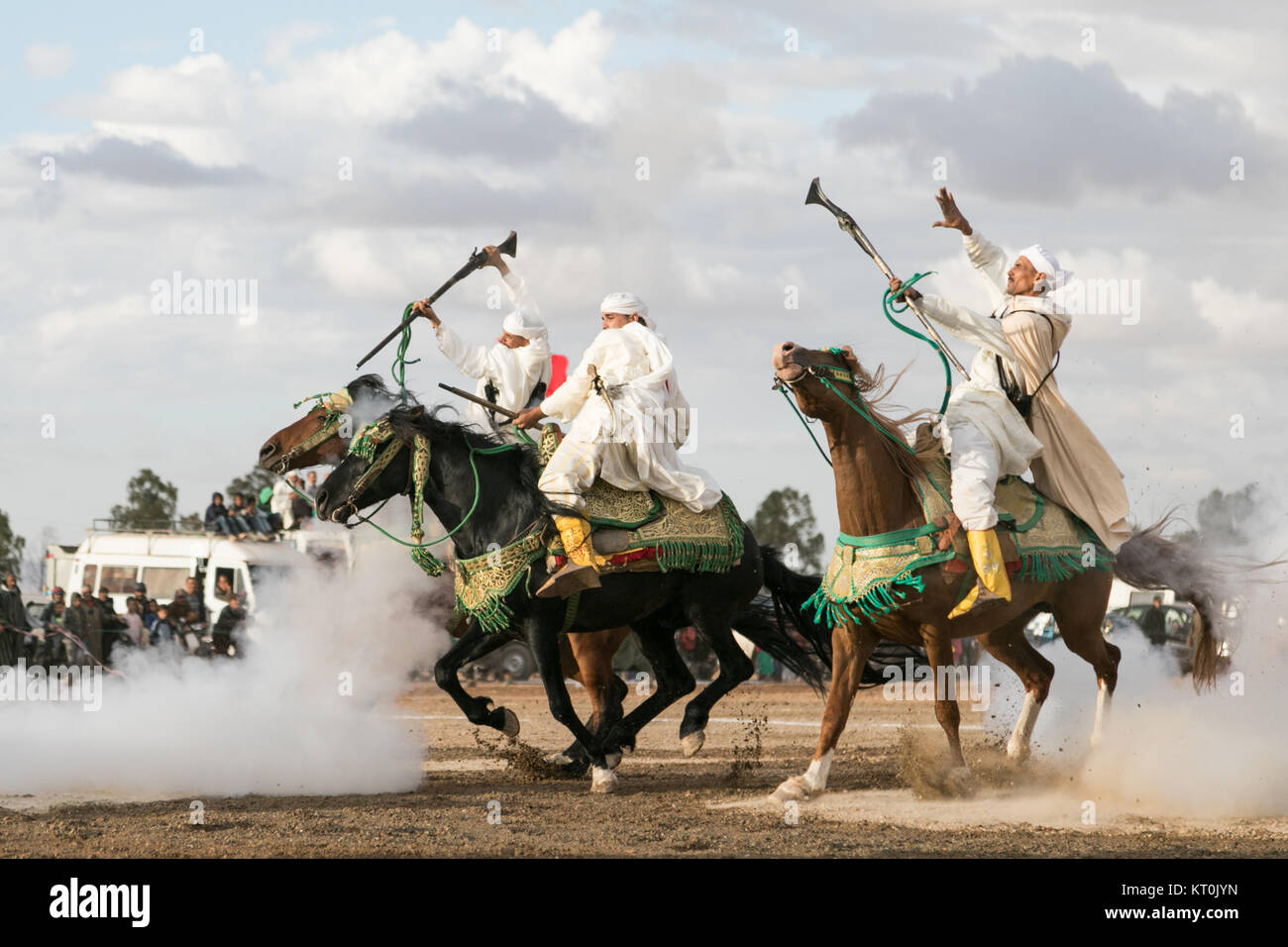 Tbourida equestrian festival with synchronized cavalry charges and musket firing Stock Photo