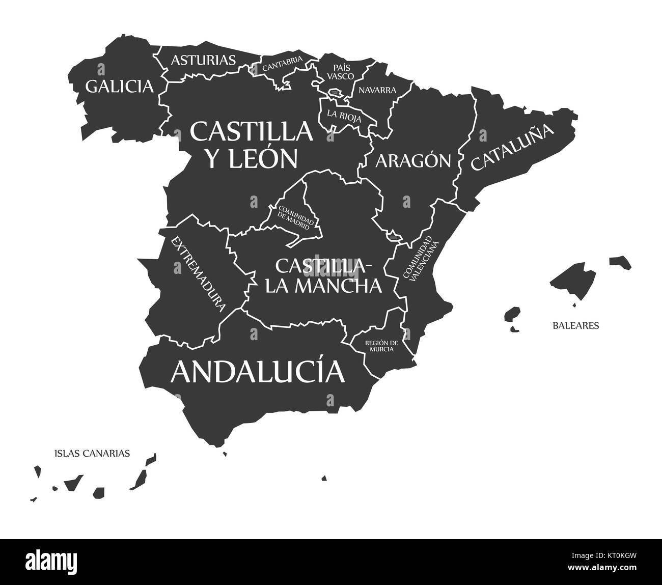 Spain Map labelled black Stock Photo