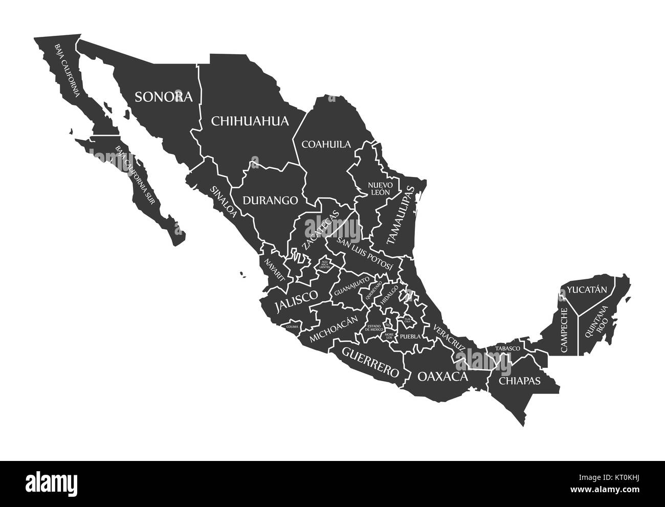 Mexico Map labelled black Stock Photo