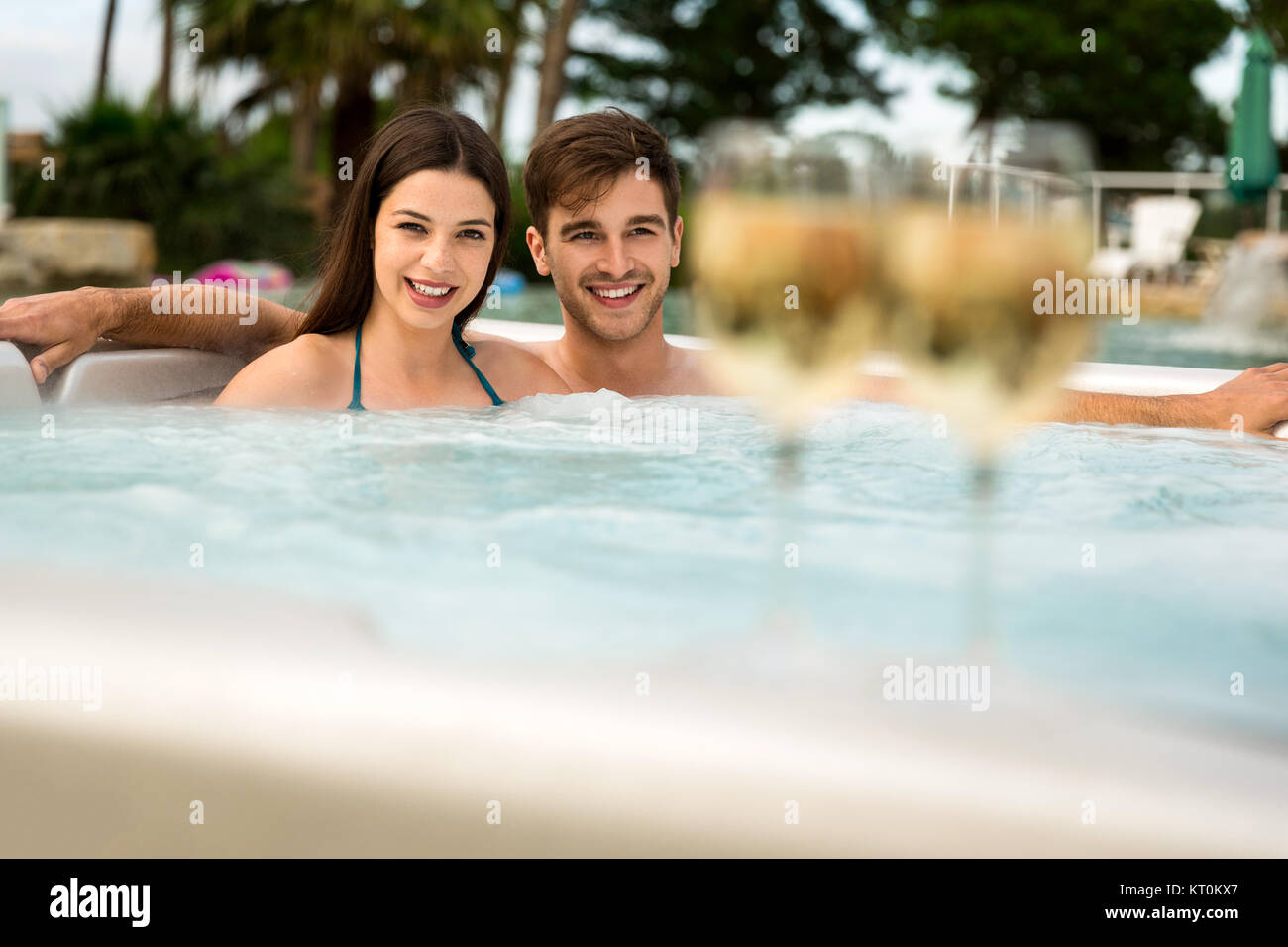 Young couple in a jacuzzi Stock Photo Alamy
