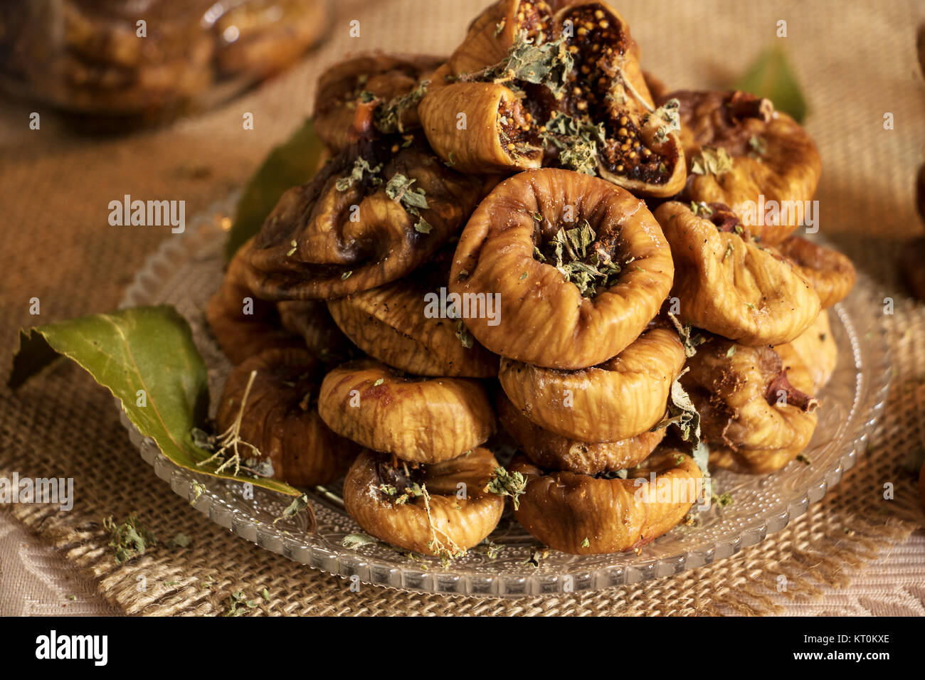 dried figs on a glass dish Stock Photo Alamy