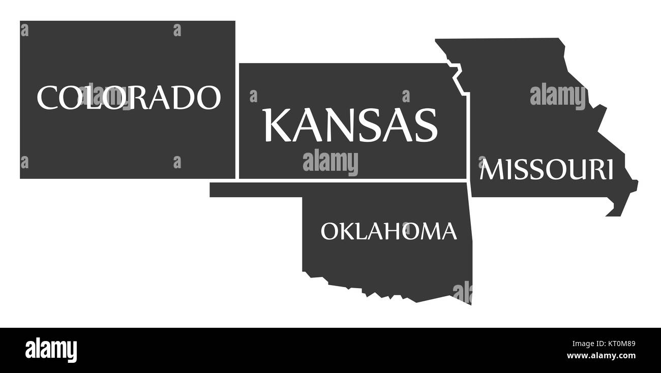 Map Of Missouri And Oklahoma Colorado - Kansas - Oklahoma - Missouri Map Labelled Black Stock Photo -  Alamy