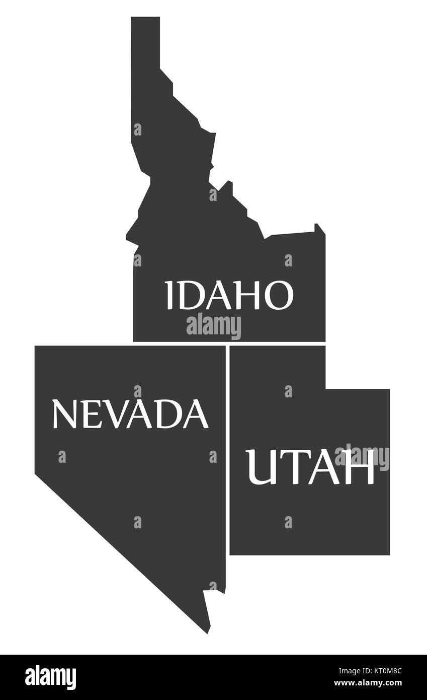 Idaho - Nevada - Utah Map labelled black Stock Photo