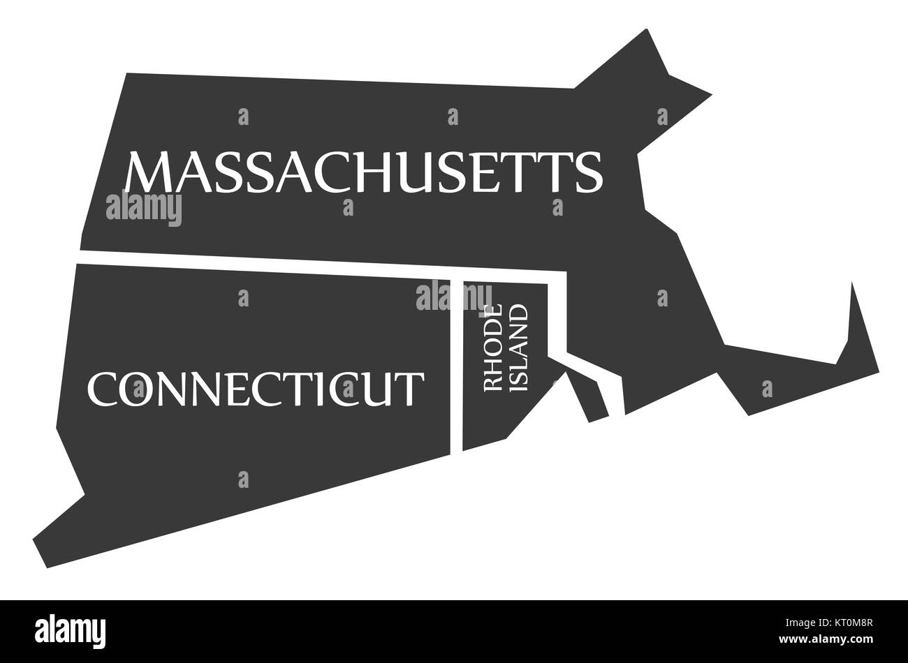 Massachusetts - Connecticut - Rhode Island Map labelled black Stock Photo