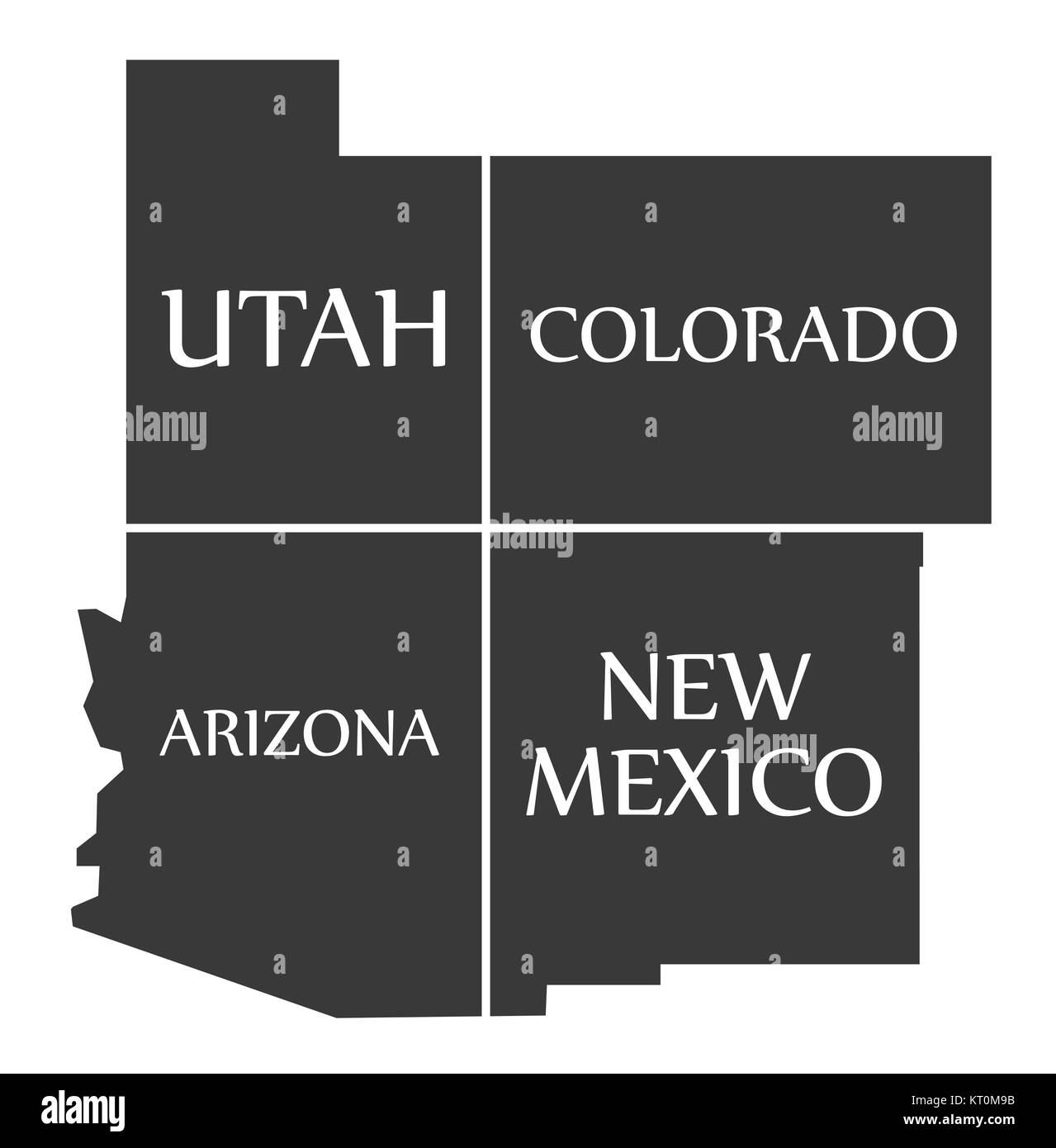 Utah - Colorado - Arizona - New Mexico Map labelled black Stock Photo