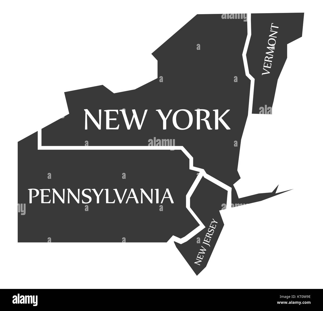 Vermont New York Pennsylvania New Jersey Map Labelled Black