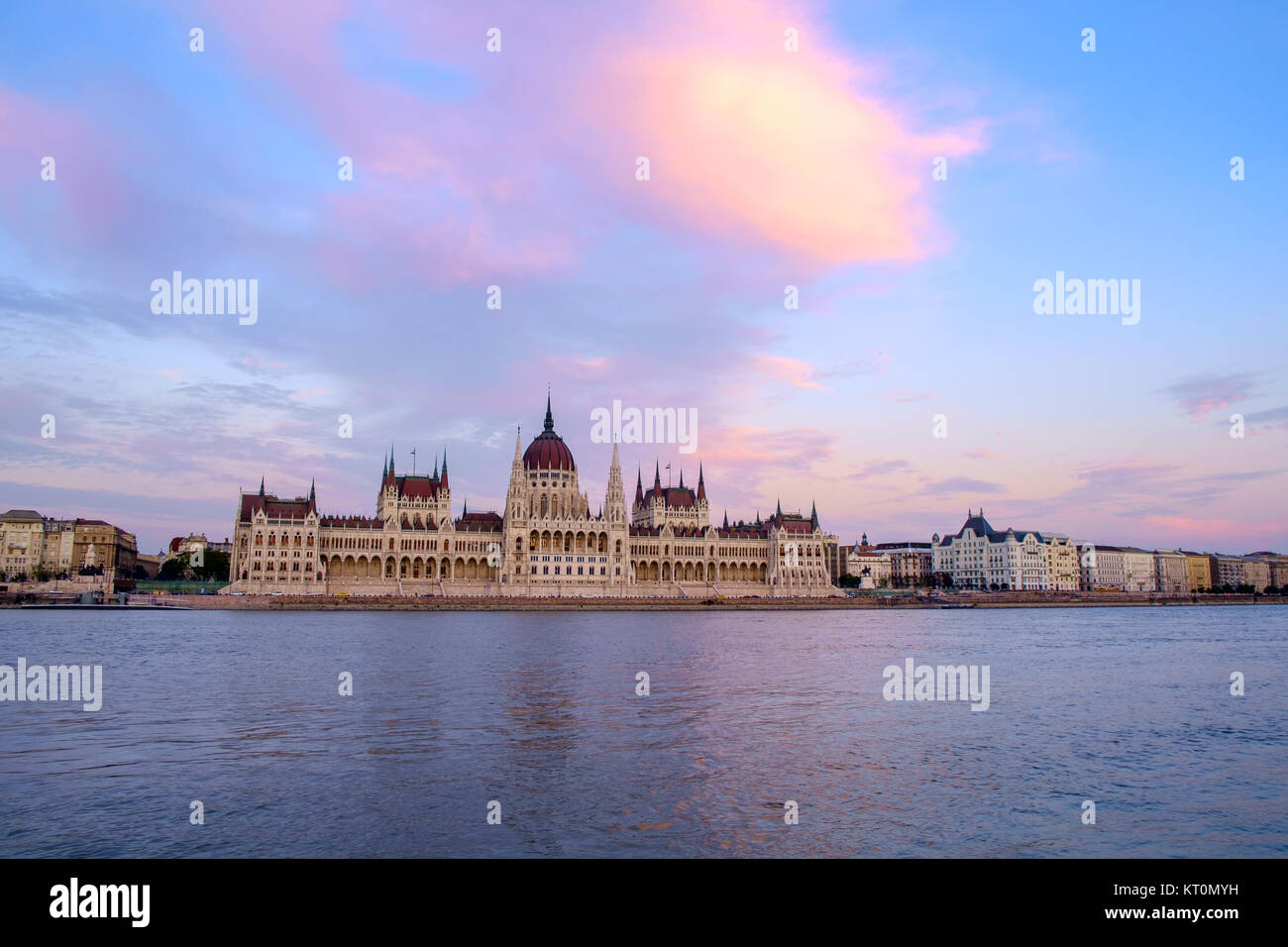 The Hungarian Parliament building at sunset Stock Photo