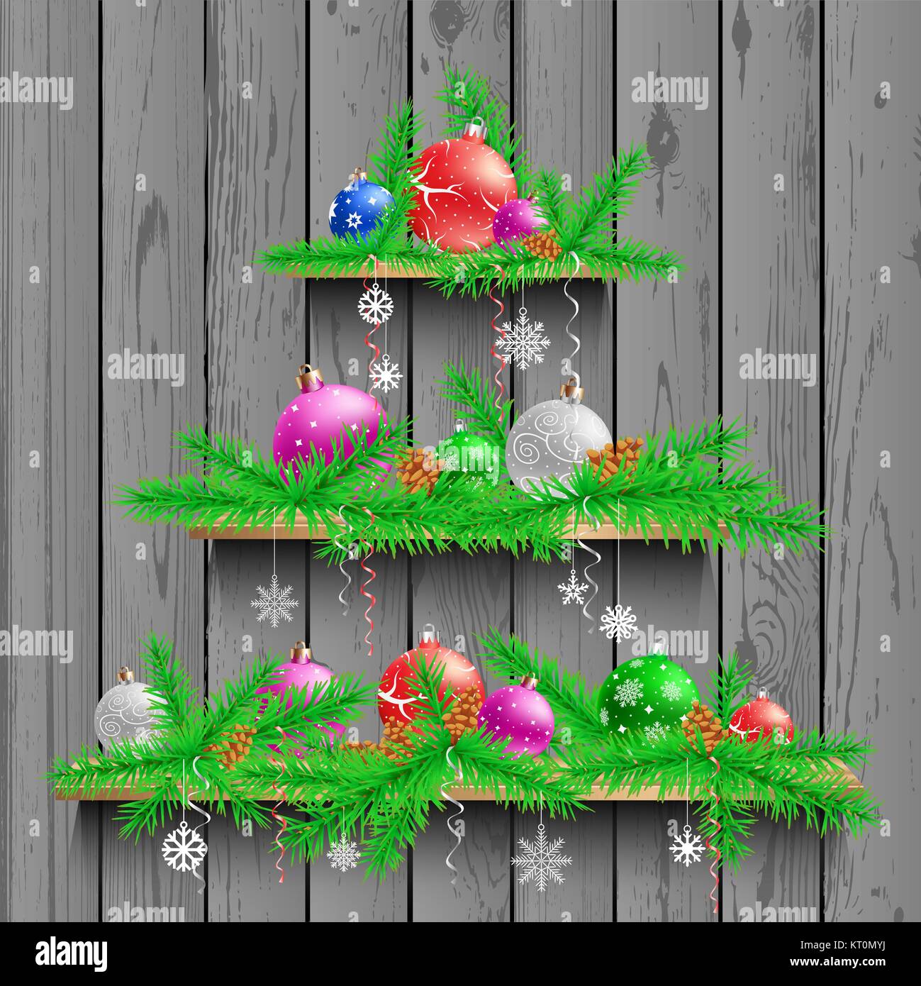 Christmas tree of three wooden shelves Stock Vector Image & Art Alamy