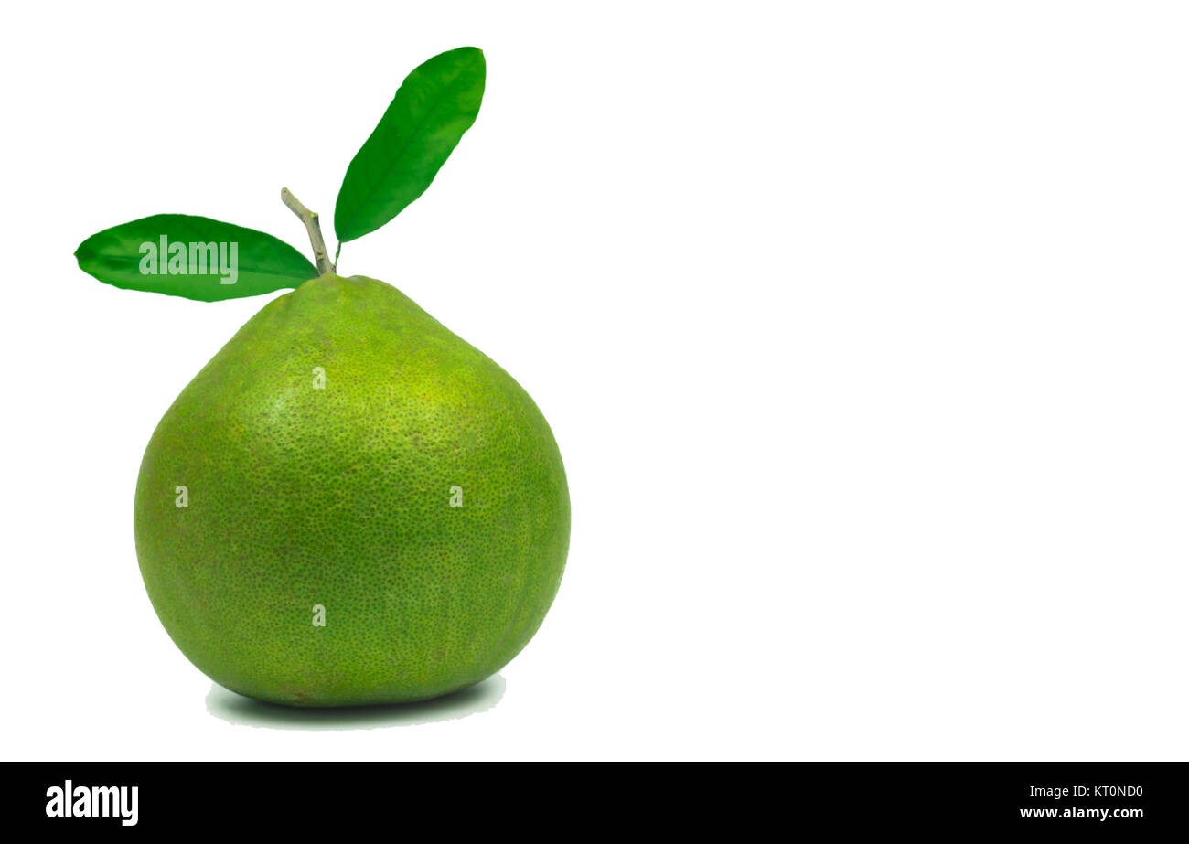 Red pomelo with leaves isolated on white background with clipping path