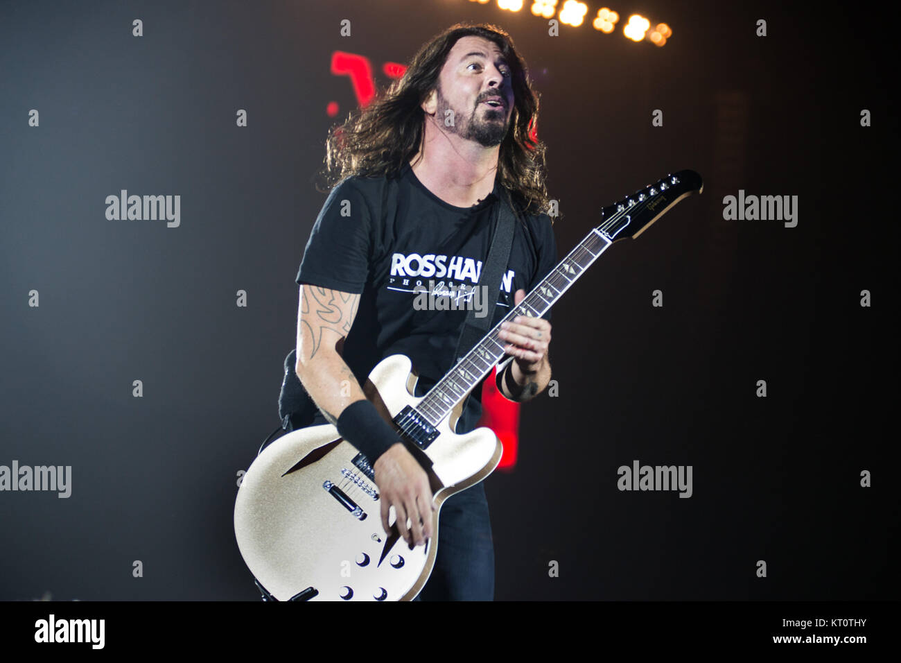 Foo Fighters, the American rock band, performs a live concert at Telenor Arena in Oslo. Here singer, songwriter and musician Dave Grohl is seen live on stage. Norway, 10/06 2015. Stock Photo