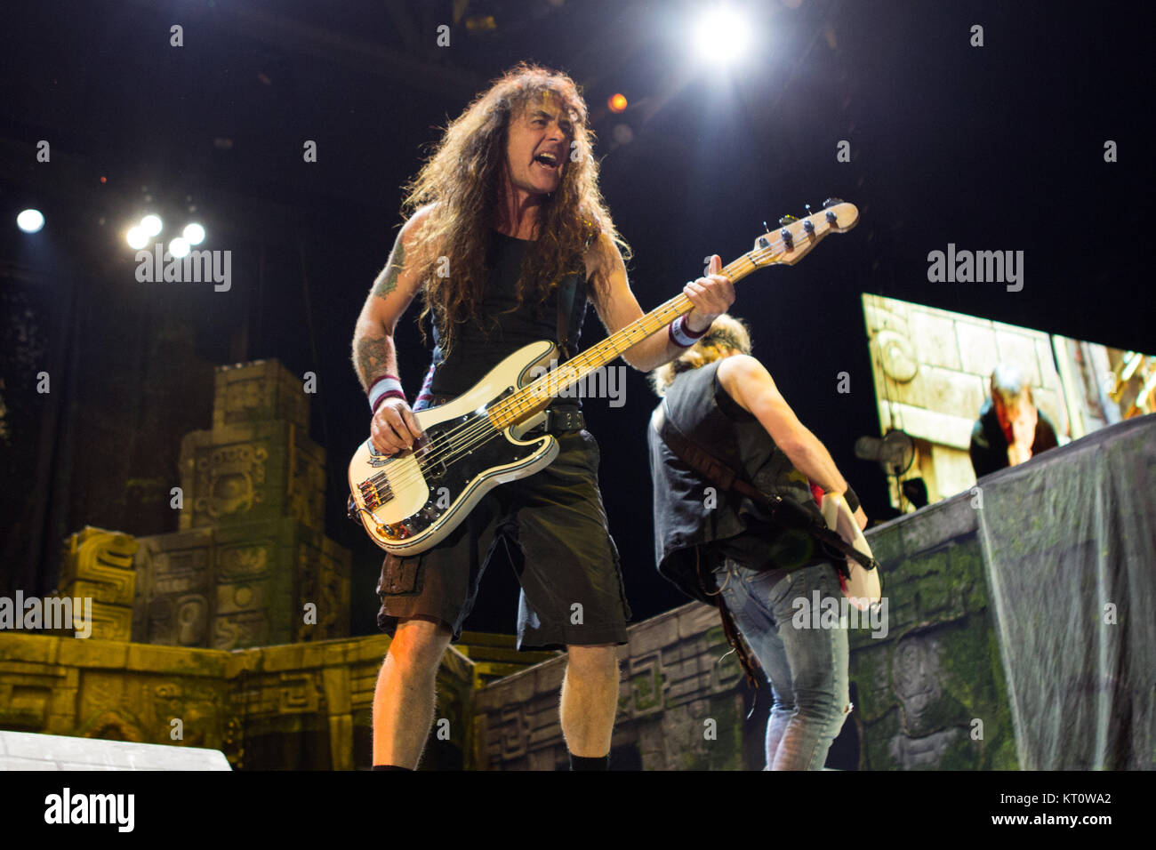 Iron Maiden, the English heavy metal band, performs a live concert at