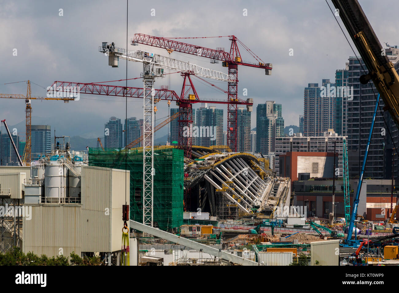 Construction site of West Kowloon Station. It will be the terminus of the Guangzhou–Shenzhen–Hong Kong Express Rail Link (XRL). Stock Photo