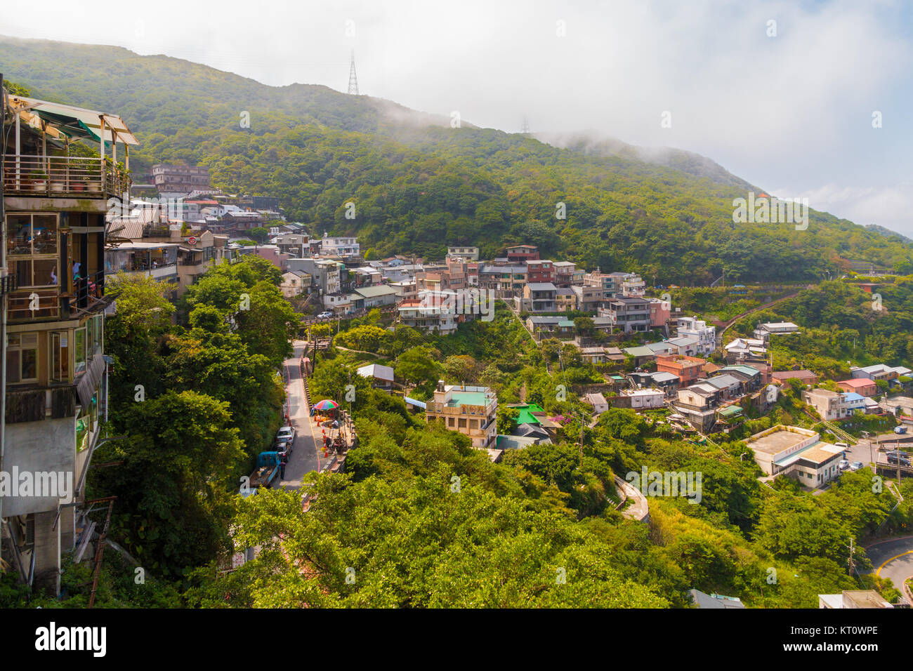View of Jiufen or Jioufen, a small town  in the Ruifang District, New Taipei, Taiwan. It served as inspiration for the anime movie 'Spirited Away'. Stock Photo