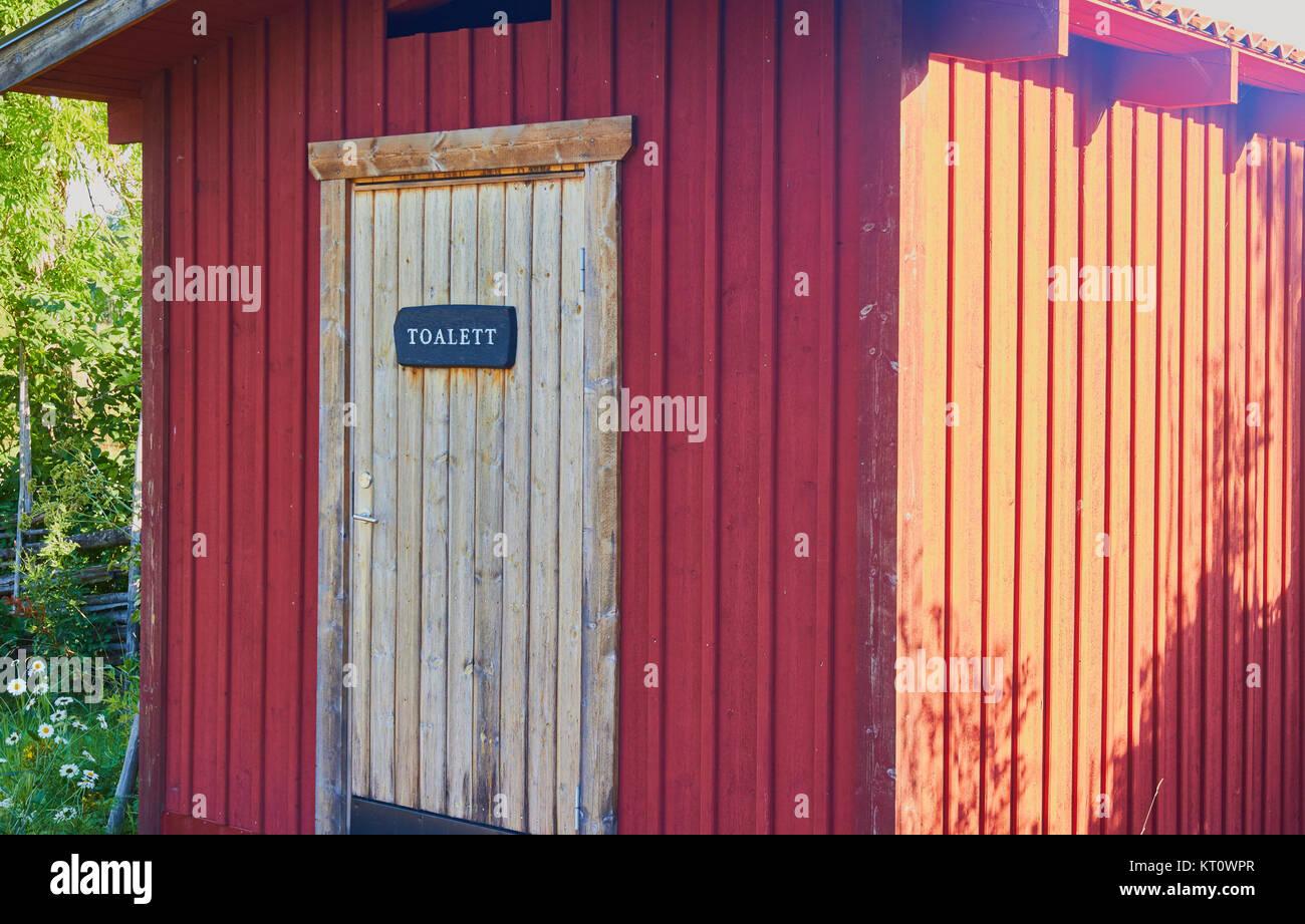 Toilet in timber cabin, Sweden, Scandinavia Stock Photo