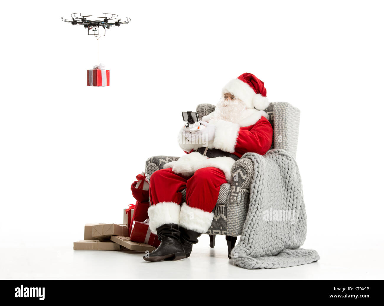 Santa Dron Santa Claus using drone Stock Photo - Alamy
