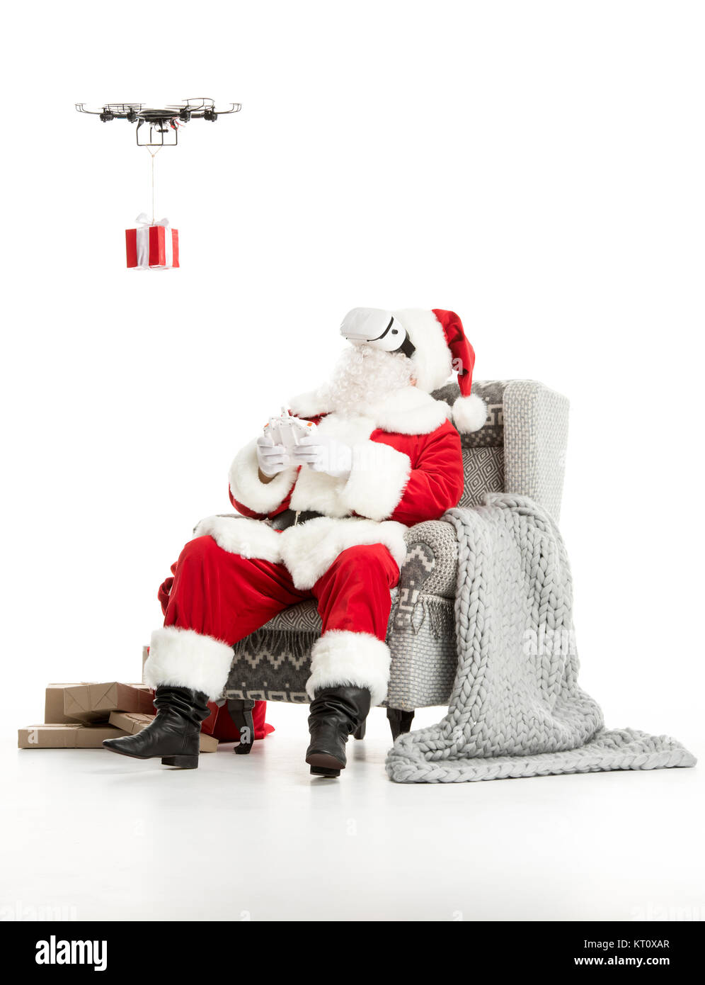 Santa Dron Santa Claus using drone Stock Photo - Alamy