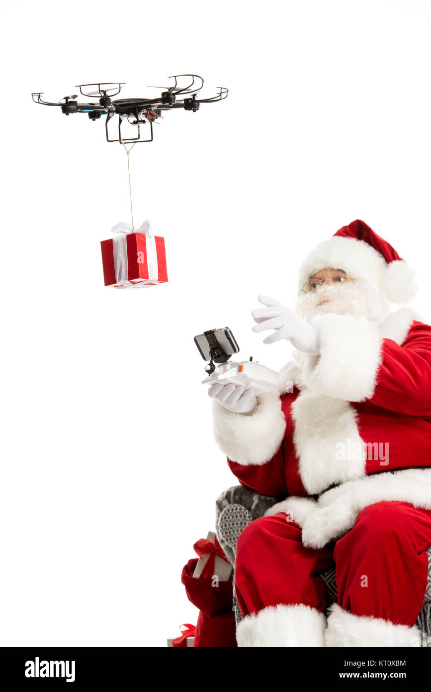 Santa Dron Santa Claus using drone Stock Photo - Alamy