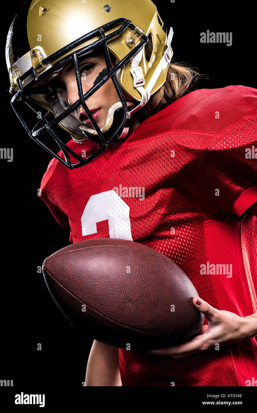 Female american football player in sportswear Stock Photo Alamy